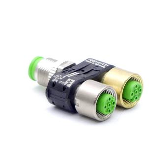 T-Coupler Slimline M12 male / 2x M12 female A-cod. 