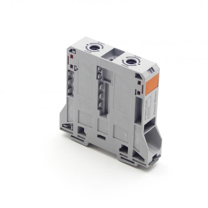 Wago 285-195 POWER CAGE CLAMP feedthrough terminal block; DIN 35 x 15 rail mount; 2-conductor; 4/0 AWG; 25 mm wide; gray — Reihenklemmen / Klemmleisten