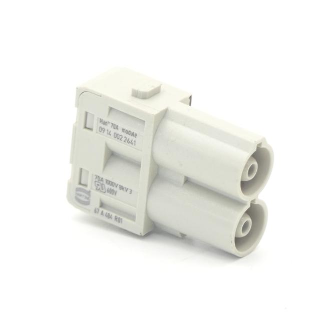 Harting 09140022641 Han 70A Module, Axial Screw Termination, Male, 2 Contacts, Conductor Cross-Section: 6 ... 16 mm², Rated Current: 70 A — Power Supplies & Controllers