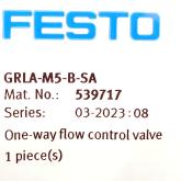 One-way flow control valve 539717 New FS