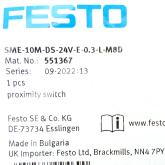 Proximity switch SME-10M-DS-24V-E-0,3-L-M8D 551367 New FS