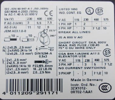 Contactor 3RT1024-3BB40 