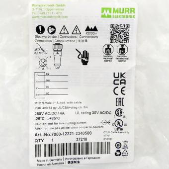 M12 female 0° A-cod. with cable 