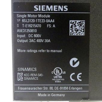 SINAMICS S120 Single Motor Module (F-State A) 