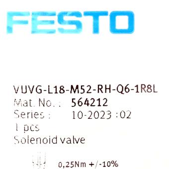 Solenoid valve VUVG-L18-M52-RH-Q6-1R8L 
