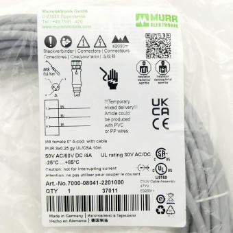 M8 female 0° A-cod. with cable 