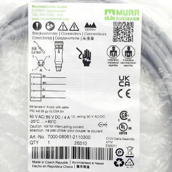 M8 female 0° A-cod. with cable 
