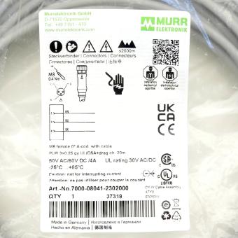 M8 female 0° A-cod. with cable 