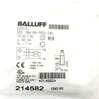 Cylindrical retro-reflective photoelectric sensor BOS 18M-PA-PR20-S4S 