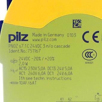 Contact multiplication Outputs: 3S, 1Ö PNOZ S7.1 C 24VDC 3N/O CASCADE 