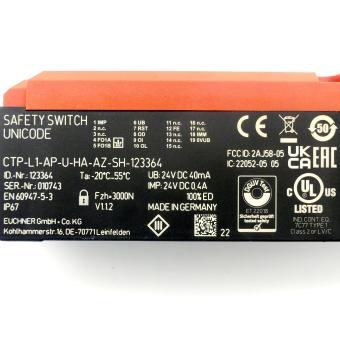 Safety switch CTP-L1-AP-U-HA-AZ-SH-123364 