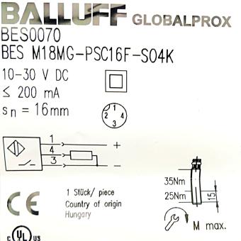 Inductive proximity switches BES M18MG-PSC16F-S04K 