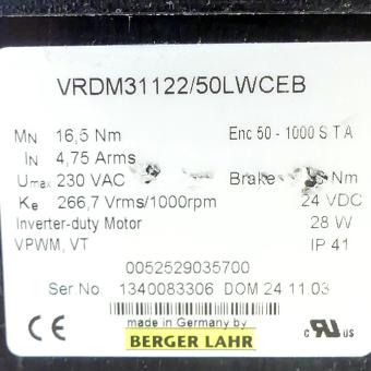 3-Phasen Schrittmotor mit Encoder und Bremse VRDM31122/50LWCEB 