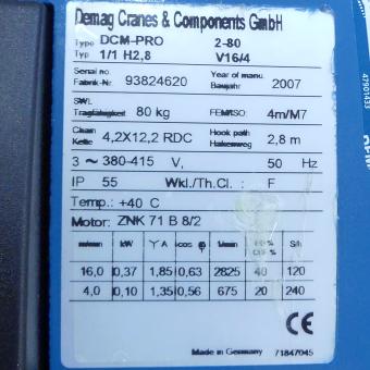 electric chain hoist DCM-PRO 2-80 1/1 H2,8 V16/4 