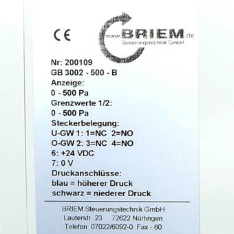 Differential pressure gauge GB 3002-500-B 