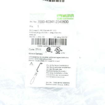 M12 male 0° / M12 female 90° A-cod. LED 