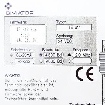 Bedienfeld TE 617 