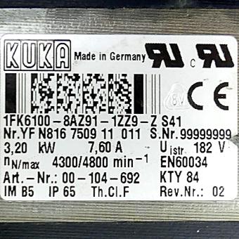 Servomotor 1FK6100-8AZ91-1ZZ9-Z S41 