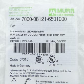 M8 Bu. 90° A-kod. freies Ltg-ende LED  Neu OVP