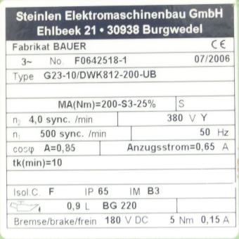 Gearmotor G23-10/DWK812-200-UB 