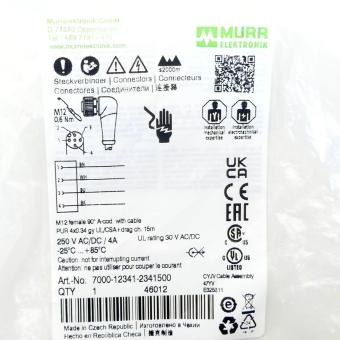 M12 female 90° A-cod. with cable 