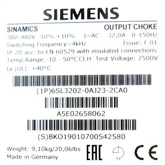 Output choke SINAMICS 6SL3202-0AJ23-2CA0 Used