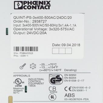 Netzgerät QUINT-PS-3X400-500AC/24DC/20 