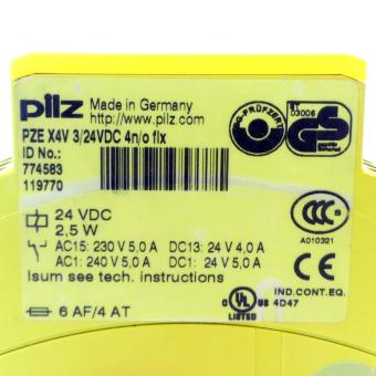 Sicherheitsschaltrelais PZE X4V 3/24VDC 4n/o fix 