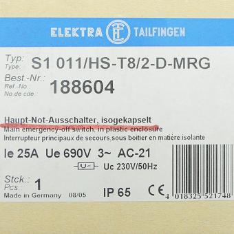 Haupt-Not-Ausschalter, isogekapselt S1 011/HS-T8/2-D-MRG 