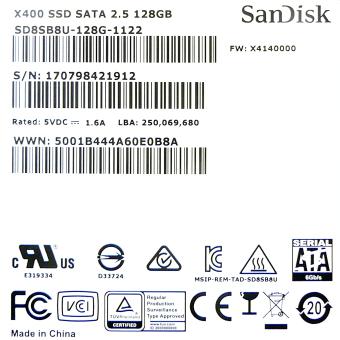 X400 SSD, 128 GB, 2.5" 7mm 