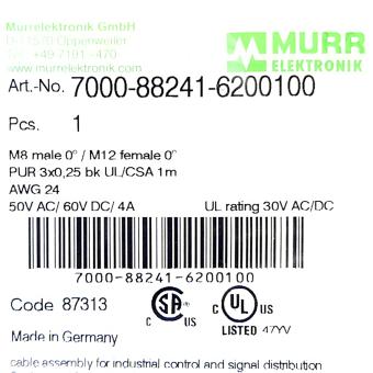Kabel M8 male 0° / M12 female 0° 