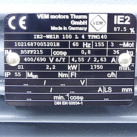 Drehstrommotor IE2-WE1R 100 L 4 TPM140  Neu