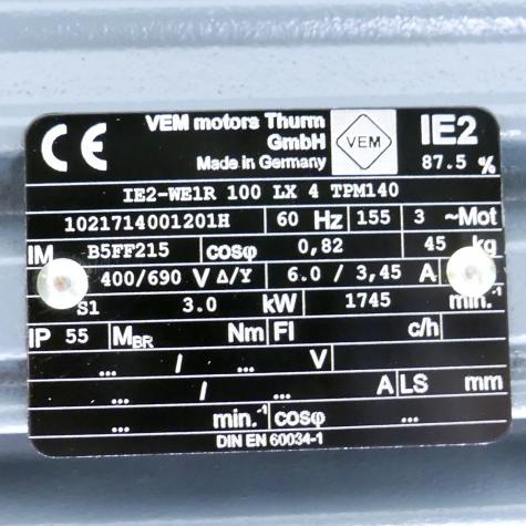 Drehstrommotor IE2-WE1R 100 LX 4 TPM140  Neu