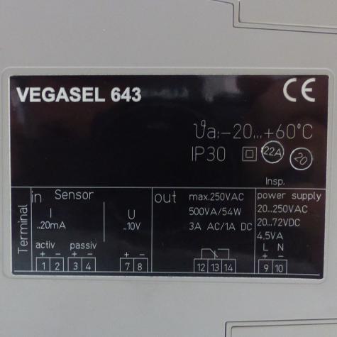Auxiliary level Switch and signal conditioning instrument Vegasel 643  New FS