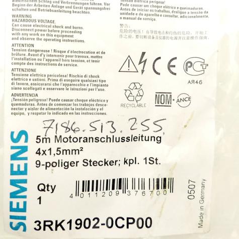 Motor connection cable 3RK1902-0CP00 New FS