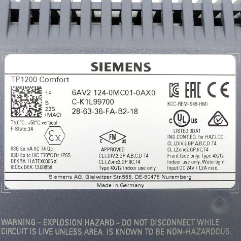 Touch Panel SIMATIC HMI TP1200 Comfort Neu