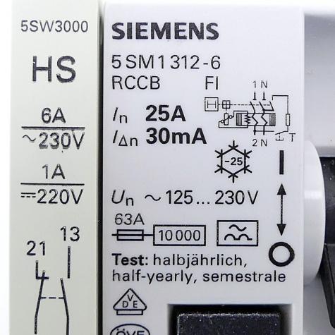 5SM1 312-6 FI-Schutzschalter + 5SW3 000 Hilfsschalter 1NO/1NC  Neu OVP