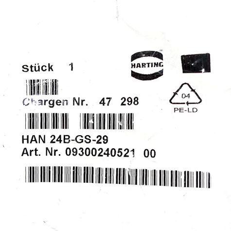 5 Stück Tüllengehäuse HAN 24B-GS-29 Neu OVP