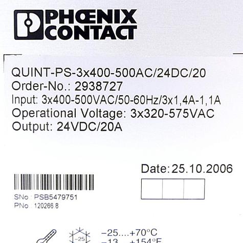 Netzgerät QUINT-PS-3x400-500AC/24DC/20  Gebraucht