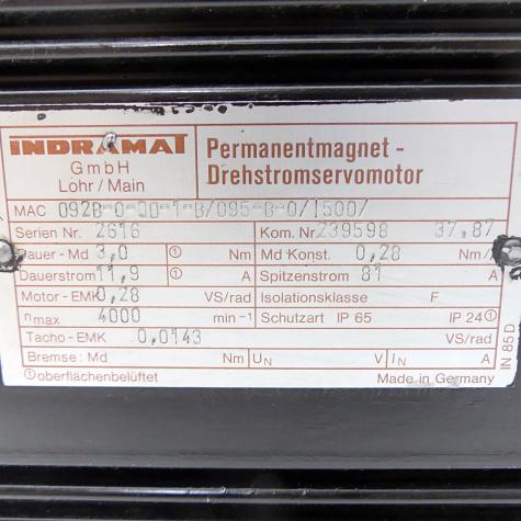 Permanent Magnet three-phase servo motor 092B-0-0D-1-B/095-B-0/I500/ Used