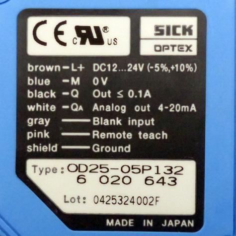 Distance Sensor Analog OD 25-05P132 New
