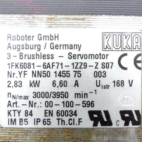 Servo motor 1FK6081-6AF71-1ZZ9-Z S07 Used