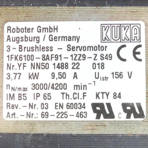 Servo motor 1FK6100-8AF91-1ZZ9-Z S49 Used