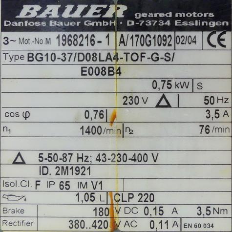 Getriebemotor BG10-37/D08LA4-TOF-G-S/ Gebraucht