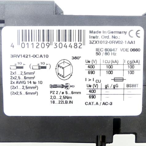 Leistungsschalter 3RV1421-0CA10 Neu OVP