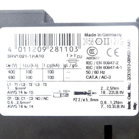 Leistungsschalter 3RV1021-1AA10 Neu OVP