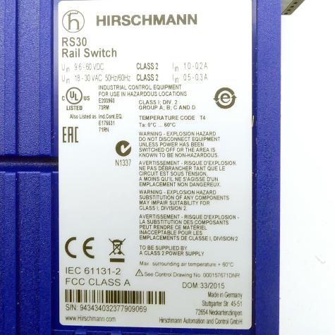 Industrieller Ethernet-Rail-Switch RS30 RS30-0802O6O6SDAPHH09.0.00 