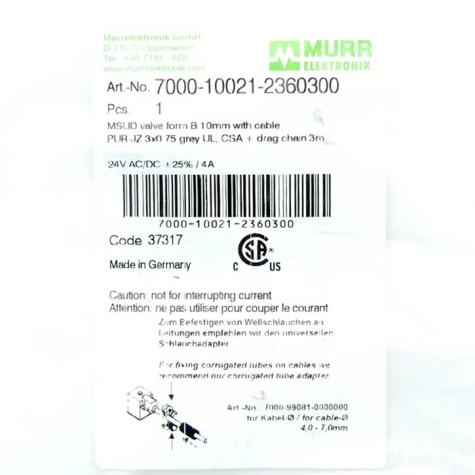 Ventilstecker MSUD B-10mm mit Kabel PUR-JZ 3x0,75 gre< UL,CSA+ drag chain 3m Neu OVP