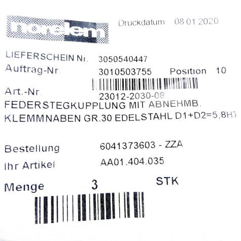 Federsteckkupplung mit abnehmb. Klemmnaben Gr. 30  