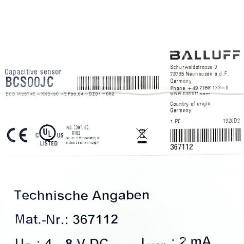 Kapazitiver Sensor BCS00JC Neu OVP
